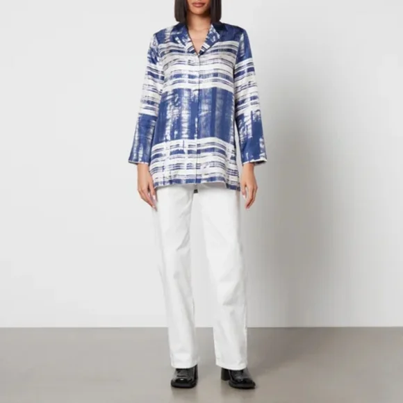 Max Mara Studio Franca Printed 100% Silk Shirt Blouse Abstract Striped Size 10 - Picture 10 of 16